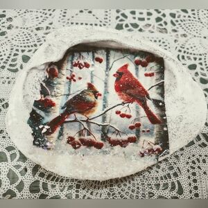 Large Decorative Cardinals Shell Winter Scene